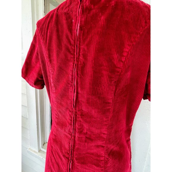 Vintage 1970s Red Corduroy Fitted Dress Size M - Picture 5 of 15
